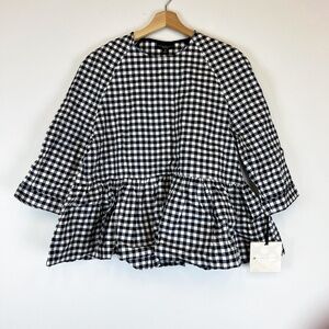 NEW Victoria Beckham x Target Cotton Poplin Ruffle Gingham Blouse Shirt Top M